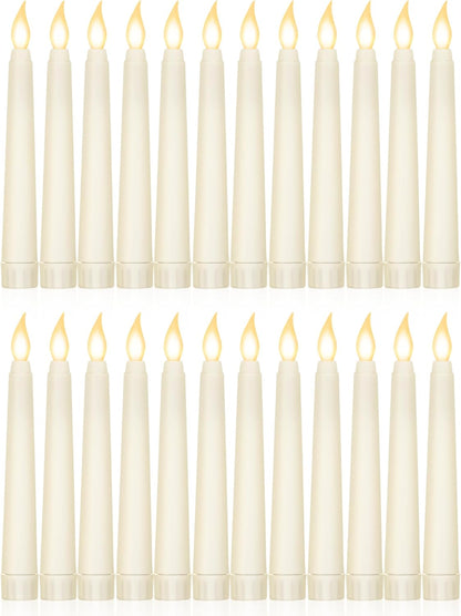 Treela 24 Pcs Flameless Taper Candles Battery Operated Bulk Fake Candles Light LED Candle Sticks Flickering Tapered for Easter Wedding Anniversary Decoration(Basic,11 Inch,Ivory)