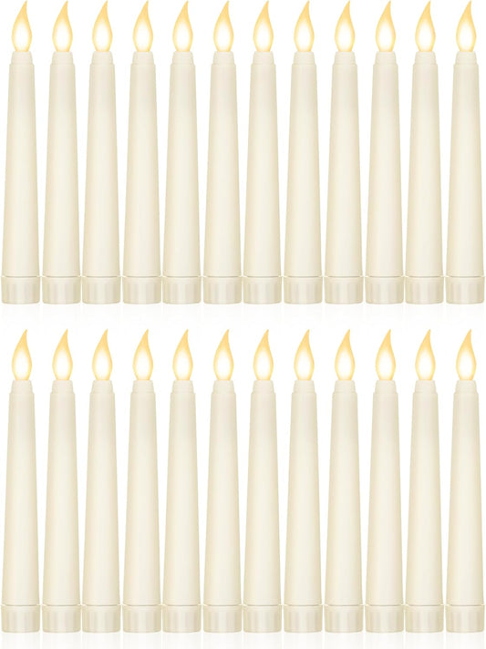 Treela 24 Pcs Flameless Taper Candles Battery Operated Bulk Fake Candles Light LED Candle Sticks Flickering Tapered for Easter Wedding Anniversary Decoration(Basic,11 Inch,Ivory)