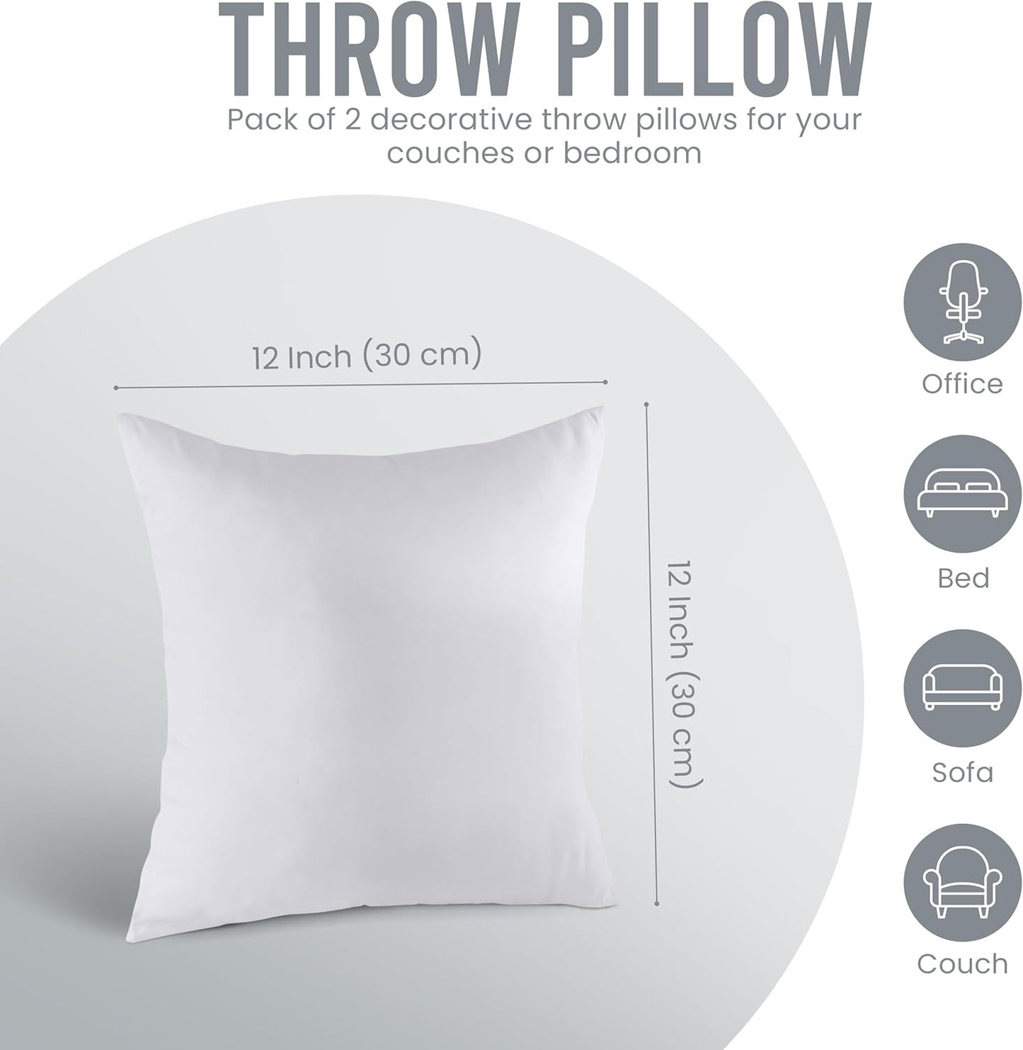 Utopia Bedding 18x18 Pillow Inserts, Set of 2, White – Indoor Decorative Throw Pillows for Bed, Sofa & Couch – Soft, Supportive & Fluffy Cushion Inserts
