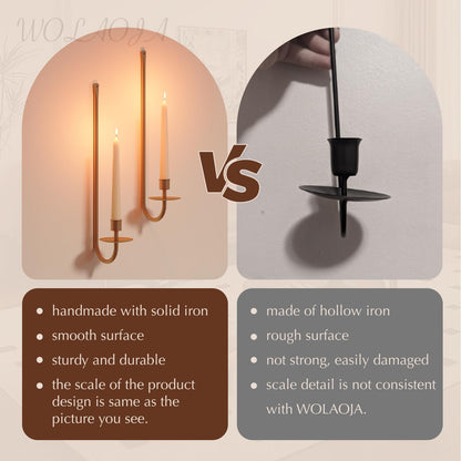 Metal Wall Candle Sconce Holder Set of 2 Wall Mount Candle Holder Pillar Holder Black Modern Wall Candle Sconces Hanging for Living Room Farmhouse Fireplace Wedding