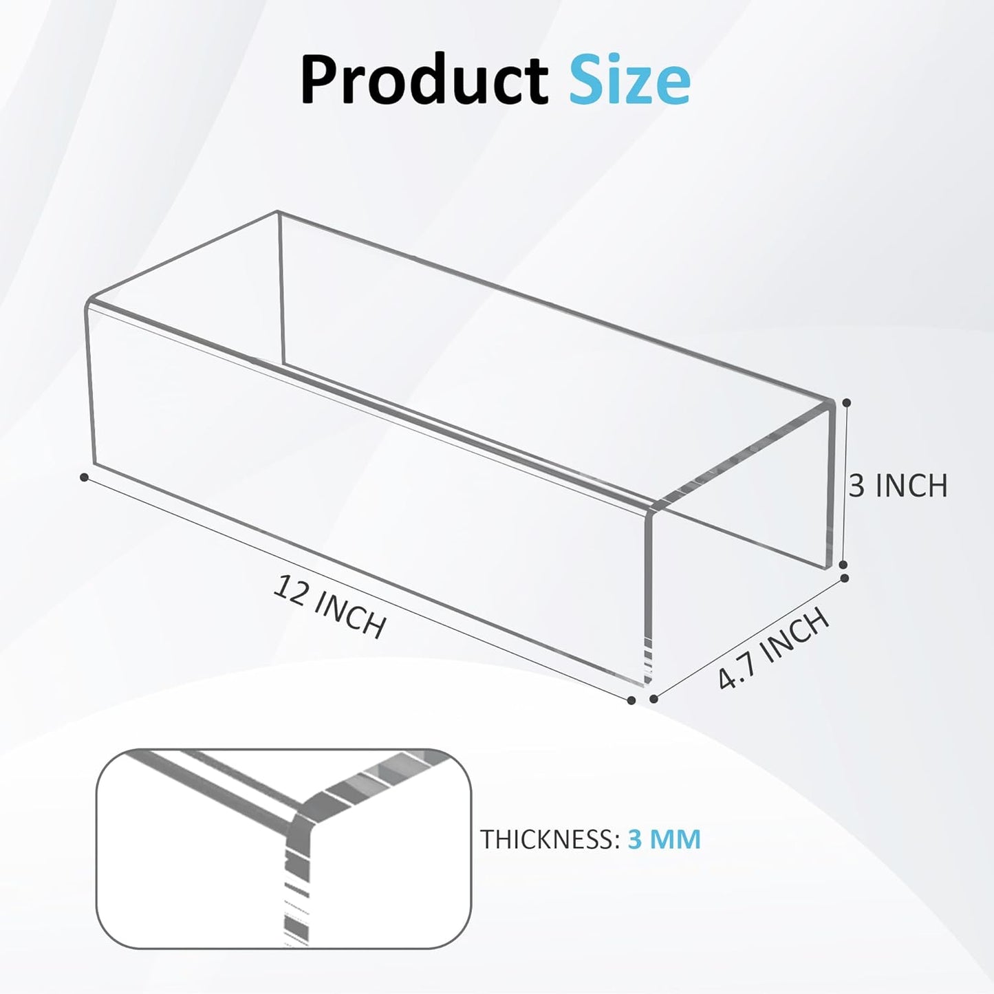 Sezanrpt Acrylic Shelf Riser 12x4.7x3 pack of 2, Desktop Rectangular Acrylic Tray Pedestal Stand for Funko Pop Figure, Bags, 12x4.7x3 Inch