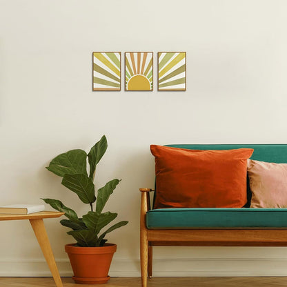 Bwodke Boho Wall Art, Framed Abstract Wall Art, Green Botanical Neutral Canvas Wall Decor, Large Mid Century Plant Pictures Set of 3, Modern Minimalist Paintings, for Bedroom Living Room Bathroom
