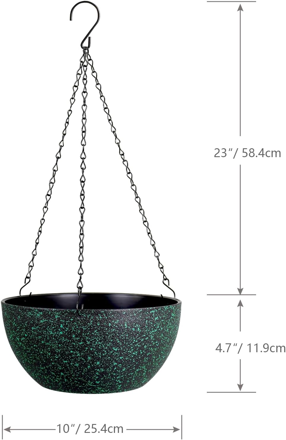 WSMKSZ 10 inch Hanging Planters for Outdoor Indoor Plants with Drainage Holes and Chain, 2 Pack Round Hanging Flower Pots for Garden Home Porch Decor, Black