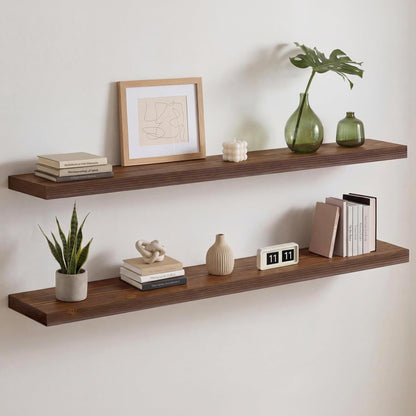 Homeforia 24 inch Natural Floating Shelf, High End Solid Real Wood 24inch Small Floating Shelves for Wall Mounted, Natural Wooden Floating Shelves, Heavy Duty Bracket, 24 X 6.5 X 1.75 in, Set of 2