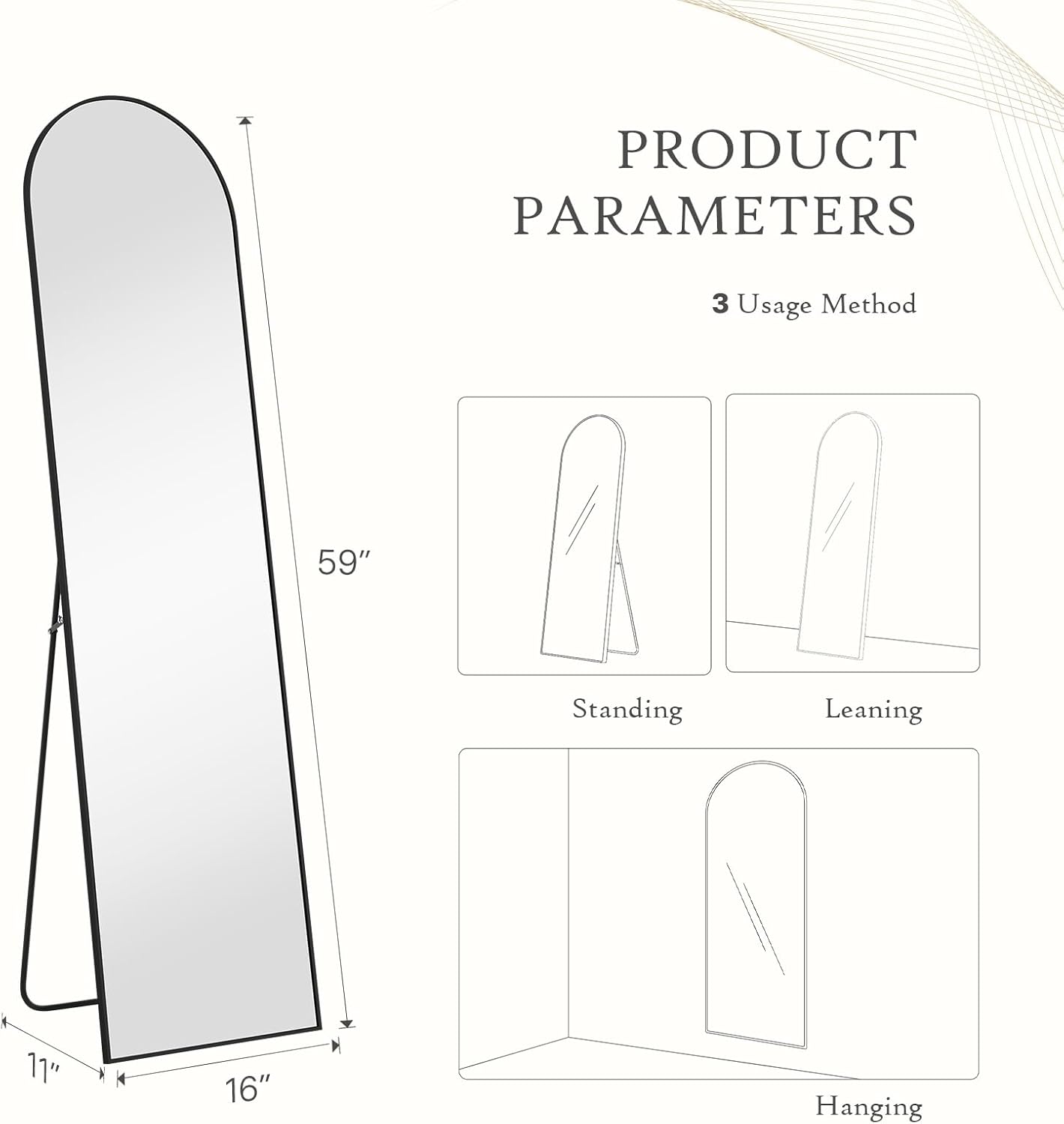 Mirror Full Length, Upgraded Body Wall Mirrors with Shatter-Proof Glass, Floor Standing, Hanging or Leaning, Tall Mirror with Stand Aluminum Alloy Frame for Bedroom