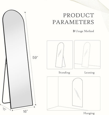 Mirror Full Length, Upgraded Body Wall Mirrors with Shatter-Proof Glass, Floor Standing, Hanging or Leaning, Tall Mirror with Stand Aluminum Alloy Frame for Bedroom