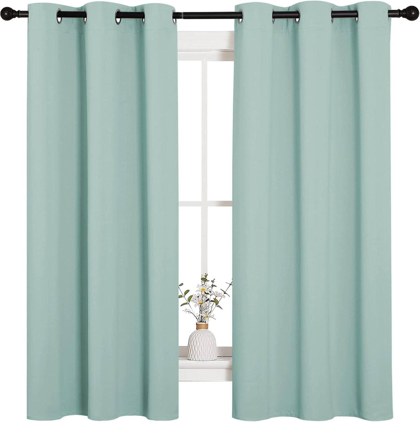 NICETOWN Halloween Pitch Black Solid Thermal Insulated Grommet Blackout Curtains/Drapes for Bedroom Window (2 Panels, 42 inches Wide by 63 inches Long, Black) - Colors A
