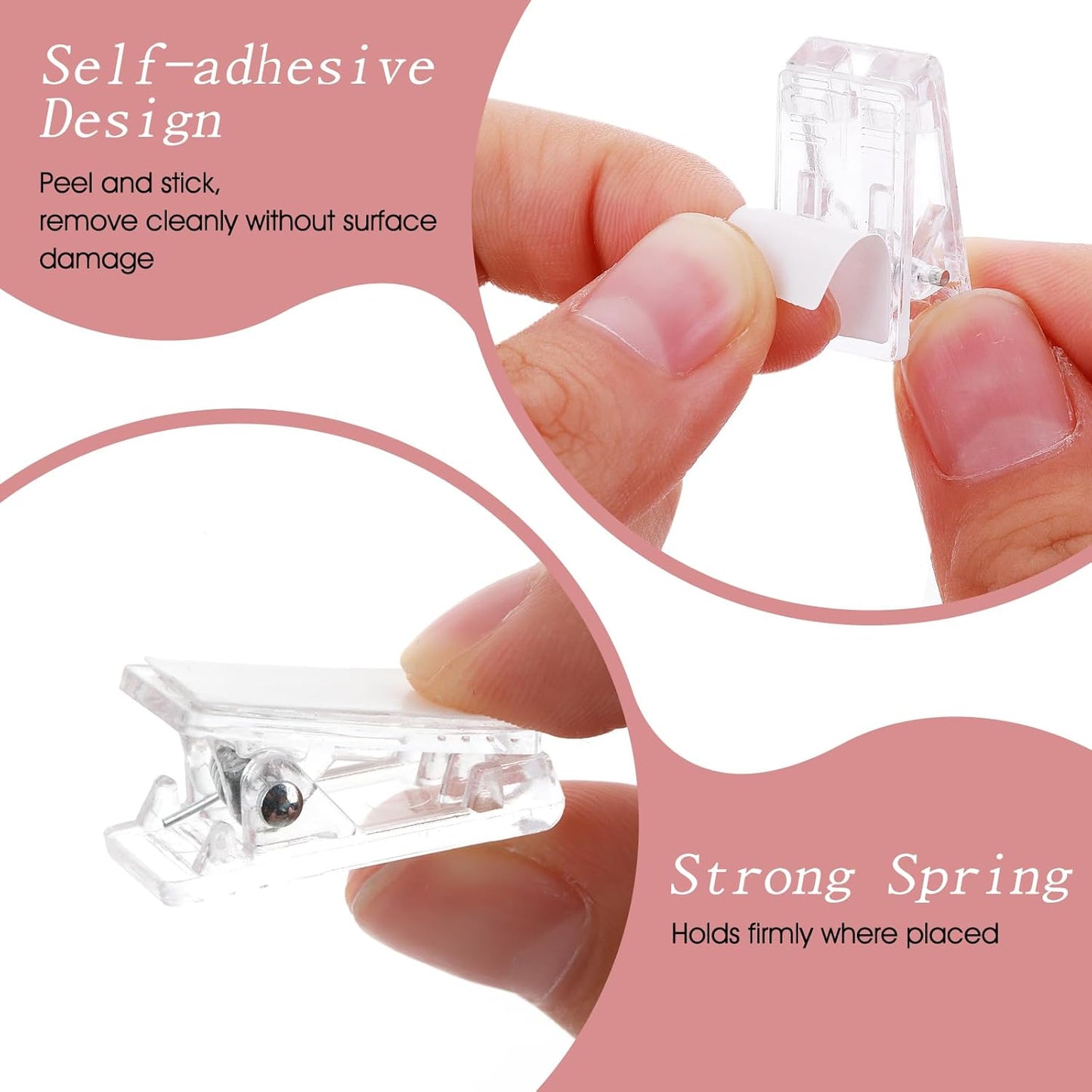15 Pcs Tapestry Hanging Clips, Self-Adhesive Spring Clips for Poster, Blanket, Shower Curtain, Wall Flag (Clear)