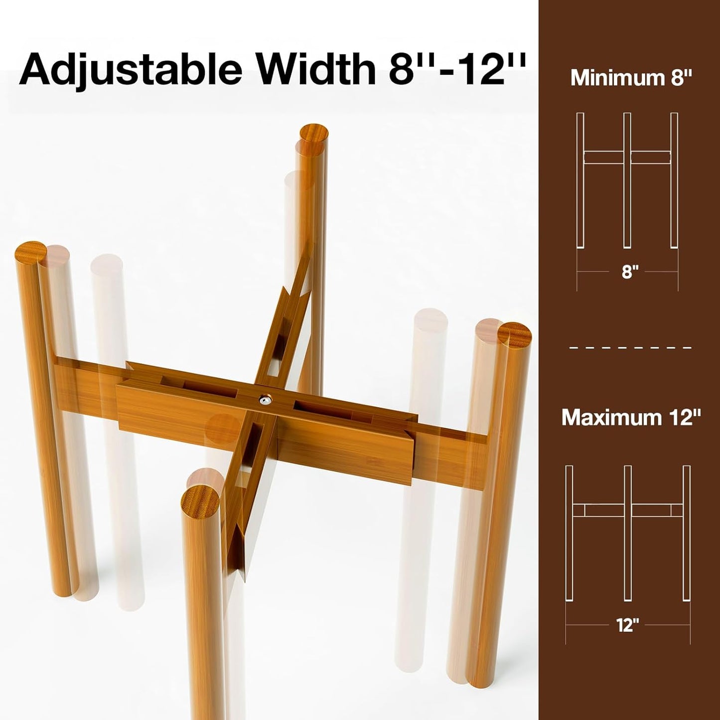 MUDEELA Plant Stand for Indoor Plants: Adjustable Width Fits 8–12 Inch Pots - Mid Century Modern Bamboo Plant Stand - 14.5 Inch Single Tier Small Floor Plant Holder, Dark Brown, 1 Pack (Without Pot)