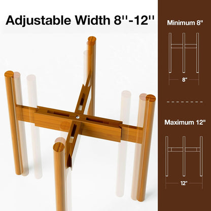 MUDEELA Plant Stand for Indoor Plants: Adjustable Width Fits 8–12 Inch Pots - Mid Century Modern Bamboo Plant Stand - 14.5 Inch Single Tier Small Floor Plant Holder, Dark Brown, 1 Pack (Without Pot)