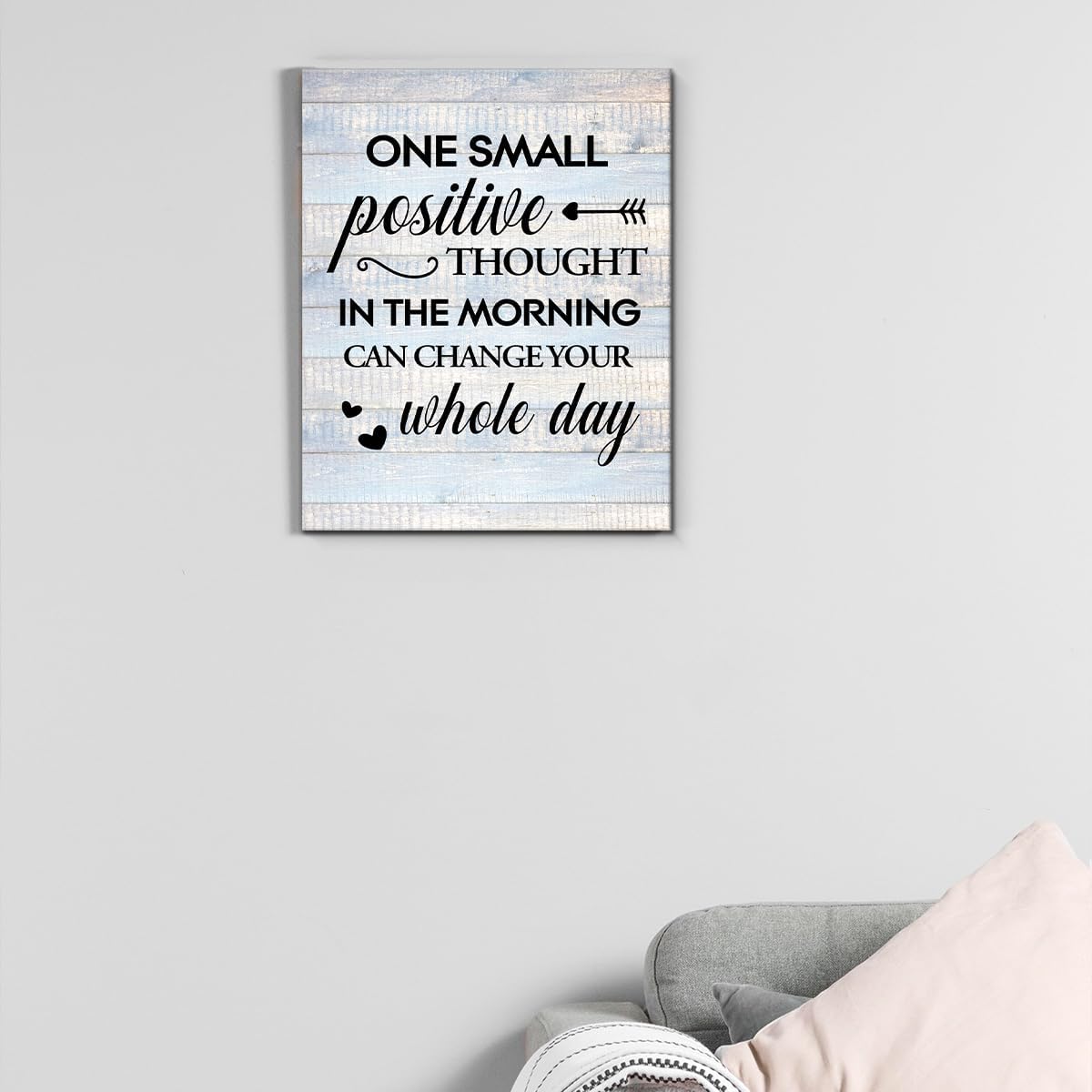 Inspirational Farmhouse Canvas Print Wall Art Decor One Small Positive Thought in the Morning Can Change Your Whole Day Sign Painting Plaque Rustic Home Decoration (8 X 8 Inches, Framed)