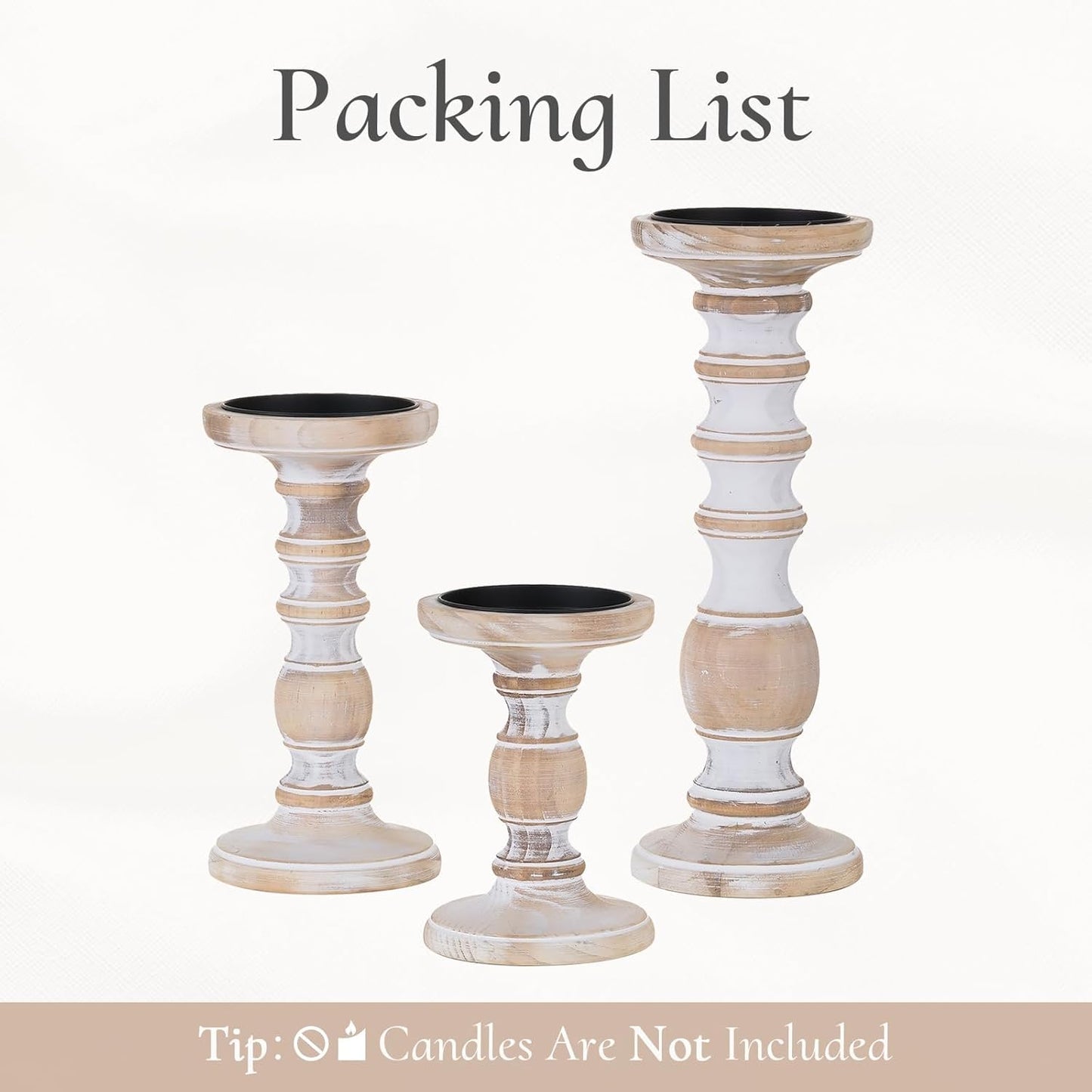 Wood Pillar Candle Holder: 3Pcs Rustic White Candle Holders for Pillar Candles Wood Candle Holders Distressed Wooden Farmhouse Candle Holder Large Rustic Candle Holder for Fireplace Table