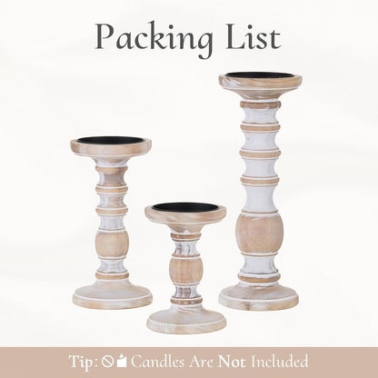 Wood Pillar Candle Holder: 3Pcs Rustic White Candle Holders for Pillar Candles Wood Candle Holders Distressed Wooden Farmhouse Candle Holder Large Rustic Candle Holder for Fireplace Table