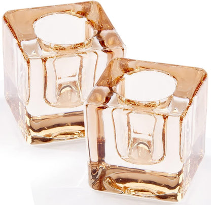 Square Glass Candle Holder Set of 2, Clear Taper Candlestick Holders, Ideal Gift for Dining Table, Wedding, Christmas and Party.…