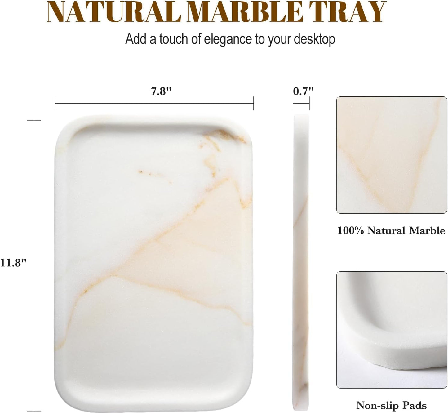 Koville Romano Travertine Tray, 12"x8" Natural Stone Vanity Tray for Countertop Bathroom Kitchen Dresser, Decorative Marble Catchall Trays for Perfume Jewelry, Rectangular Serving Tray(Beige)