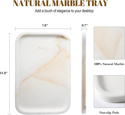 Koville Romano Travertine Tray, 12"x8" Natural Stone Vanity Tray for Countertop Bathroom Kitchen Dresser, Decorative Marble Catchall Trays for Perfume Jewelry, Rectangular Serving Tray(Beige)