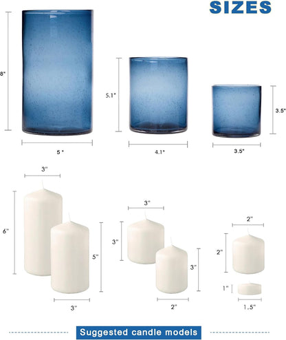 Glass Candle Holders Set, Hurricane Vase Centerpieces for Pillar Votive Flower,Clear Seeded Bubbles Cylinder Bulk, Mother's Day Birthday Gift,3 Sizes 8 Inch 5 Inch 3.5 Inch Height