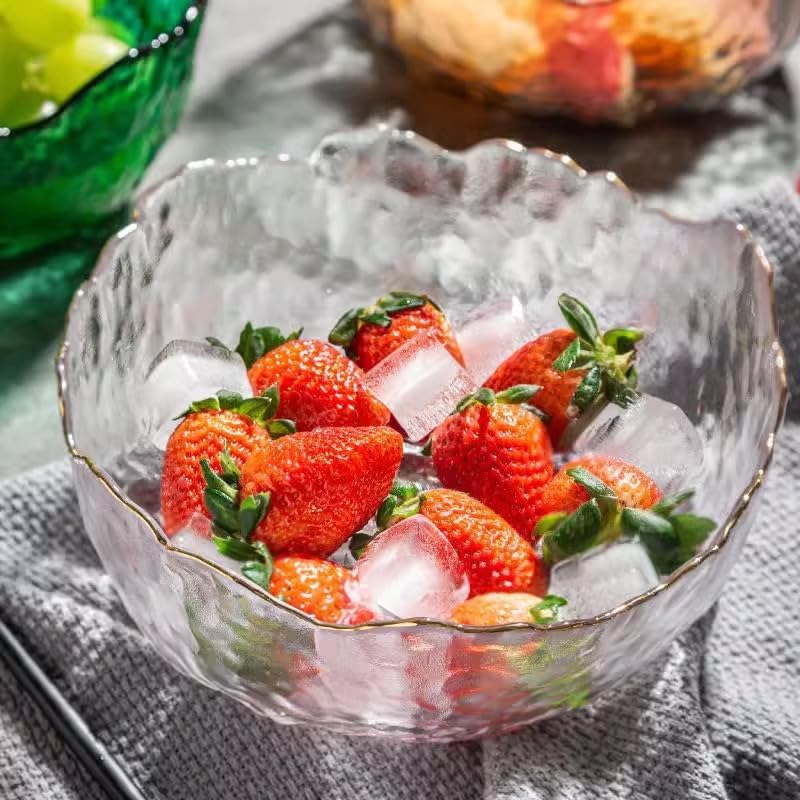 Glass Salad Bowl Irregular Lotus Flower Shape Serving Bowls, Mixing Nut Bowls for Kitchen Fruist, Snack, Dessert, and Ice Cream Candy Dishes (Crystal Gradient Pink, 6.5")