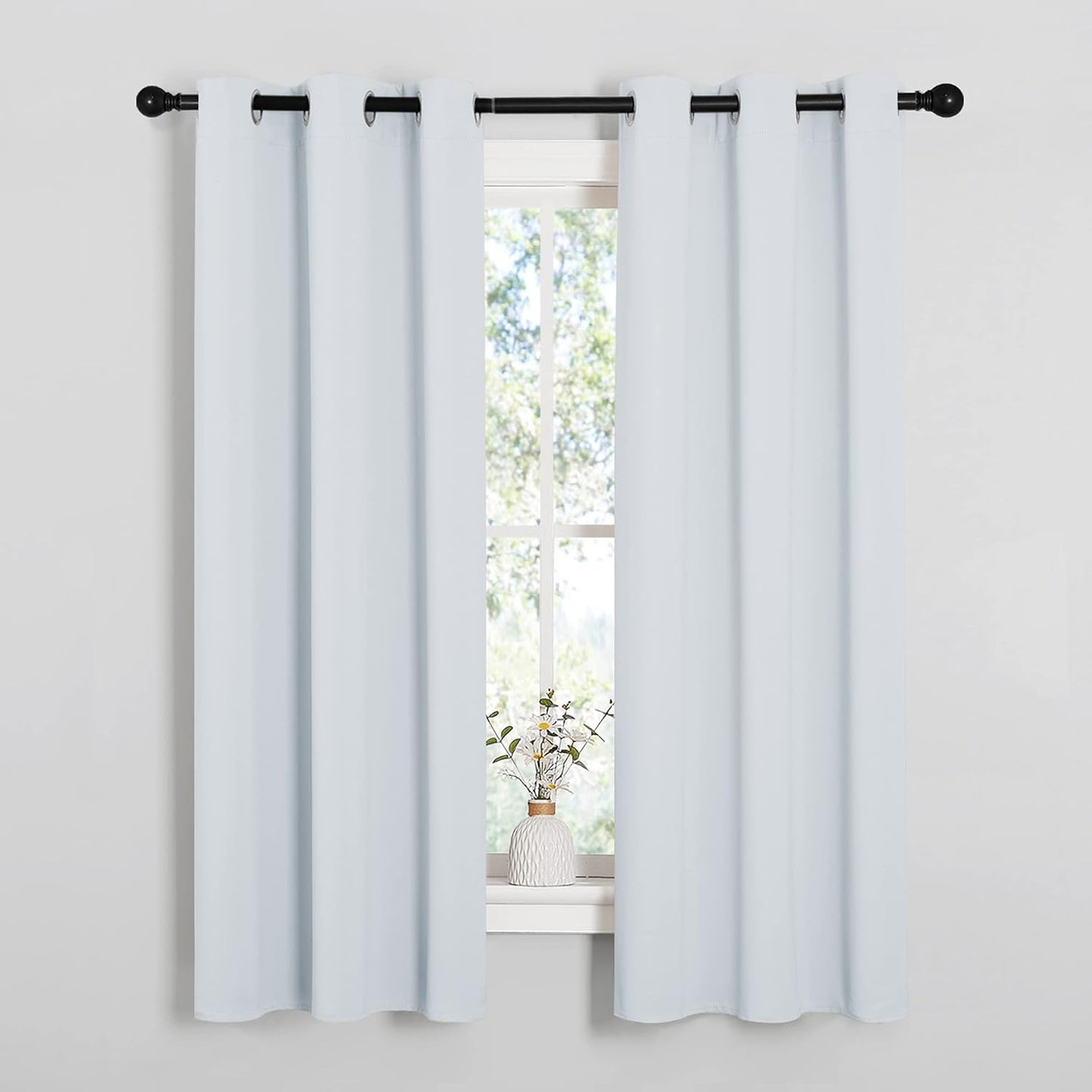 NICETOWN Halloween Pitch Black Solid Thermal Insulated Grommet Blackout Curtains/Drapes for Bedroom Window (2 Panels, 42 inches Wide by 63 inches Long, Black) - Colors A