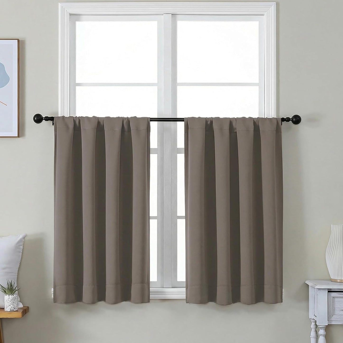 Simplebrand Ava Sage Green Blackout Curtains for Bedroom 63 Inch Length 2 Panels Set, Solid Thermal Insulated Energy Saving Rod Pocket Window Treatment Curtains Blackout Drapes, W40 x L63 Inch, Sage - Colors A