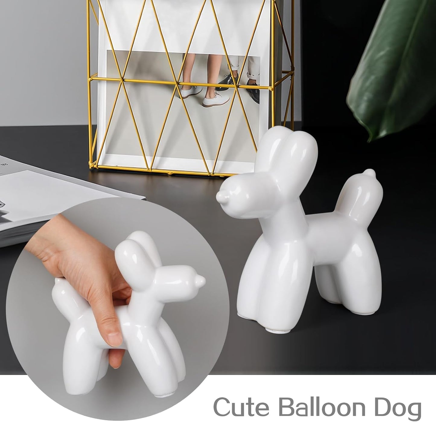 Notakia Cute Ceramics Balloon Dog Statue Crafts Gold Living Room Desktop Decorations,Handmade Modern Small Ceramic Animal Statue Ornament Gold Home Decor Accents
