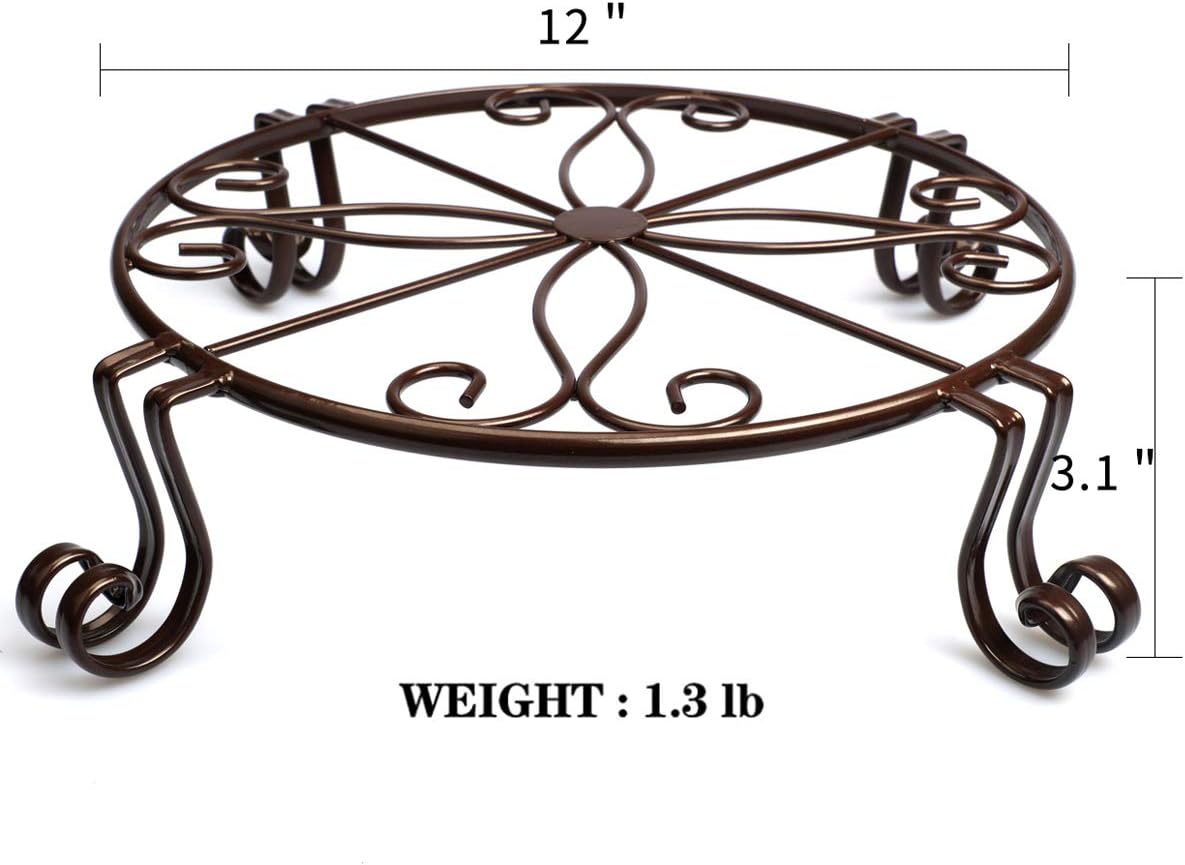 12"x3.1" Black Plant Stand for Flower Pot Heavy Duty Potted Holder Indoor Outdoor Metal Rustproof Iron Garden Container Round Supports Rack for Planter Bronze,Pumpkin Stand Outdoor