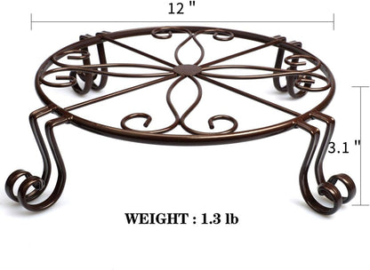 12"x3.1" Black Plant Stand for Flower Pot Heavy Duty Potted Holder Indoor Outdoor Metal Rustproof Iron Garden Container Round Supports Rack for Planter Bronze,Pumpkin Stand Outdoor