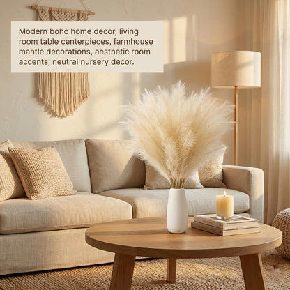 Pampas Grass Decor 21.7 Inch 30pcs, Faux Pampas Grass White Beige Brown Ultra Fluffy No Shedding for Boho Home Bedroom Wedding Vase Filler Dried Flower Arrangement