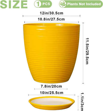 Ceramic Pots for Plants - 6 Inch Plant Pot with Drainage Hole and Saucer, Round Planters for Indoor Outdoor, Flower Pots, Modern Planter, Home Office Room Decor, Gifts for Plant Lovers, White
