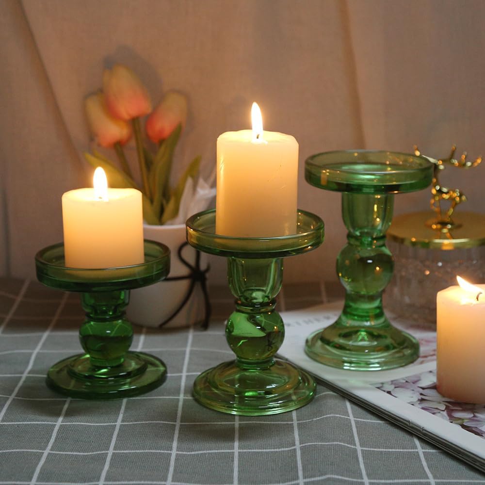 6-Piece Set of Glass Candlestick, Crystal Candlestick Holder Holder and Conical Candle, Christmas Candle Holder Decoration, Family Living Room Wedding Candle Holder (Clear 2sets)
