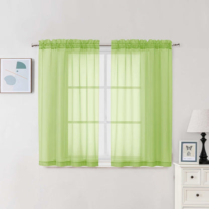 Chyhomenyc Sheer White Valances for Windows 2 Pack, Small Window Curtains for Living Room Bathroom Cafe Laundry Basement, Modern Top Dual Rod Pocket Voile Curtain, 42W x 14L inches, White - Colors A