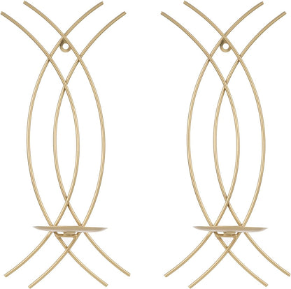 Gold Wall Sconce Set of 2, Metal Candle Holder, Modern Hanging Decoration for Living Room, Farmhouse,Wall Mounted Candelabra with Minimalist Lines,Gothic Antique Decor