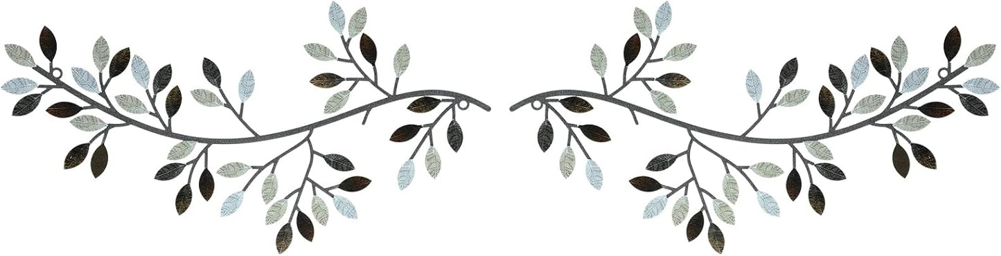 Hotop 2 Pieces Metal Tree Leaf Wall Decor Vine Olive Branch Leaf Wall Art Wrought Iron Scroll Sculptures Above the Bed, Living Room, Outdoor Decoration (Classic Style,Black)
