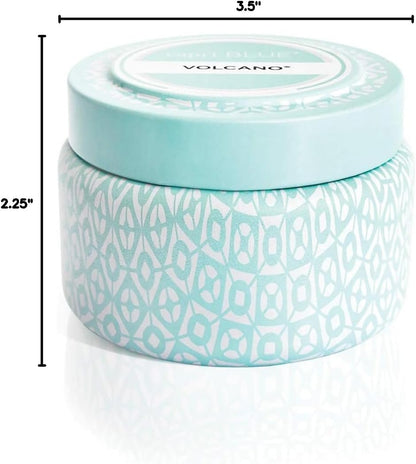 Capri Blue Volcano Printed Travel Tin Jar Candle - Luxury Candle with a Long Lasting Soy Wax Blend - Scented with Tropical & Fruity Fragrance (White Color, 8.5 oz)