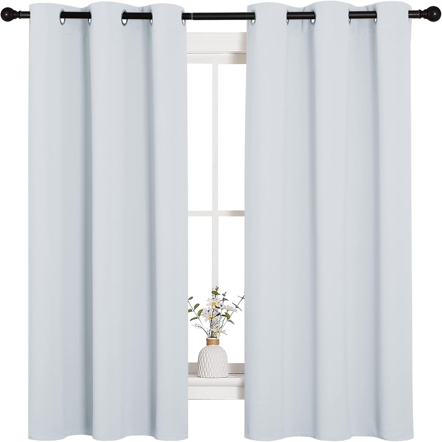 NICETOWN Halloween Pitch Black Solid Thermal Insulated Grommet Blackout Curtains/Drapes for Bedroom Window (2 Panels, 42 inches Wide by 63 inches Long, Black) - Colors A