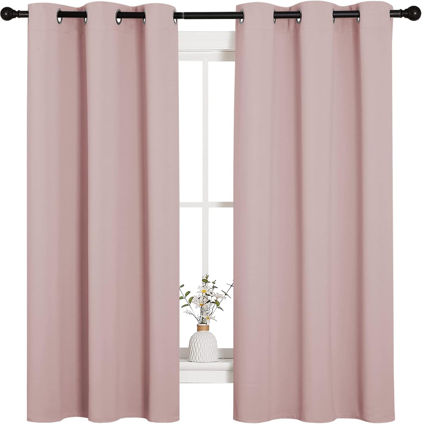 NICETOWN Halloween Pitch Black Solid Thermal Insulated Grommet Blackout Curtains/Drapes for Bedroom Window (2 Panels, 42 inches Wide by 63 inches Long, Black) - Colors D