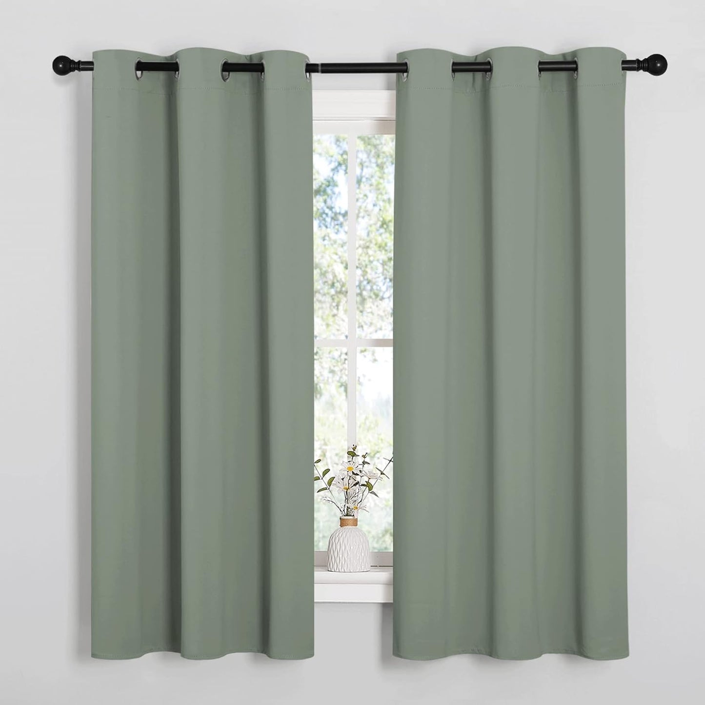 NICETOWN Halloween Pitch Black Solid Thermal Insulated Grommet Blackout Curtains/Drapes for Bedroom Window (2 Panels, 42 inches Wide by 63 inches Long, Black) - Colors B