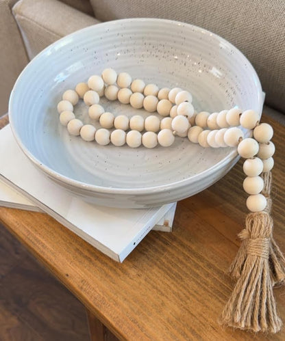 Boho Decor Wood Beads Garland Farmhouse Wall Hanging Decorations Natural Wooden Bead Tassel Decorative for Coffee Table Christmas and Prayer (Nature, 58")