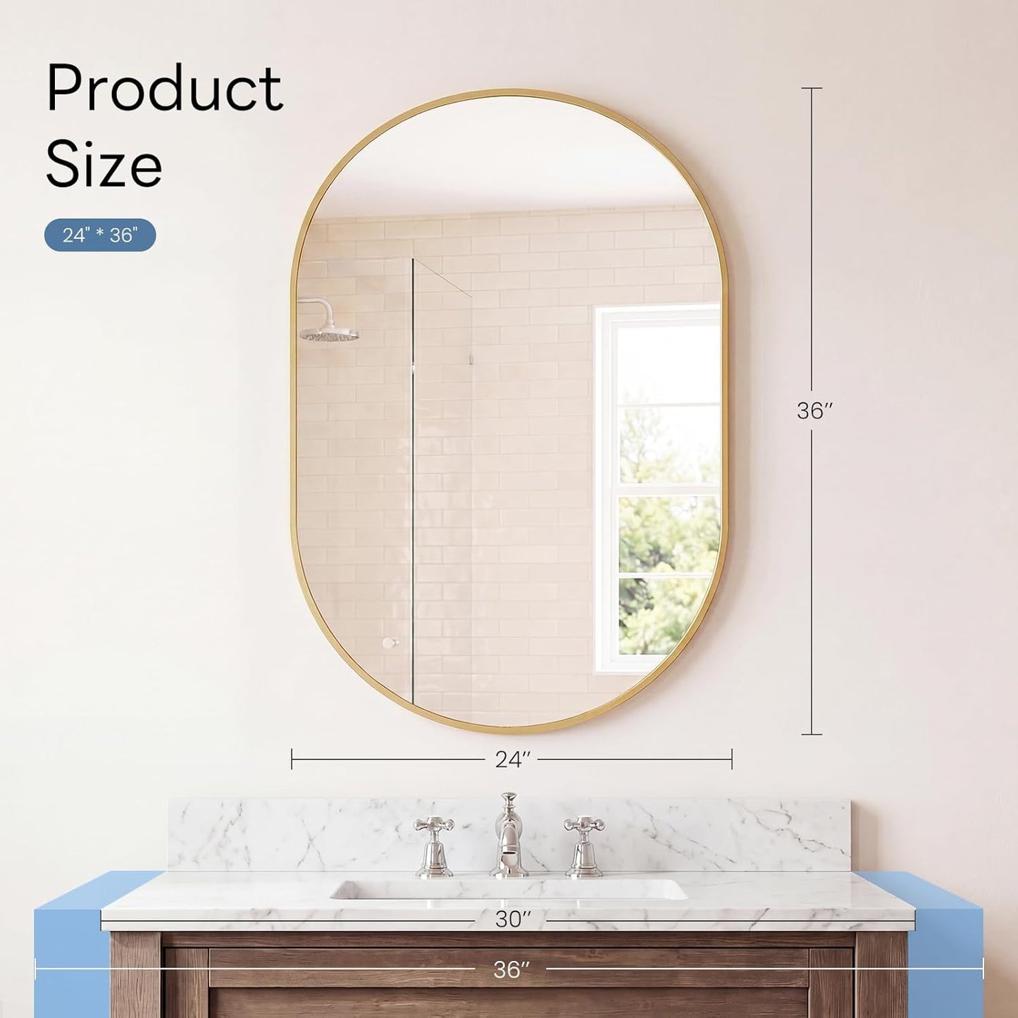 Sweetcrispy 20"x30" Arched Gold Bathroom Mirrors for Wall, Bathroom Mirrors for Over Sink, Metal Framed with HD Shatter-Proof Glass for Entryway, Living Room, Bedroom