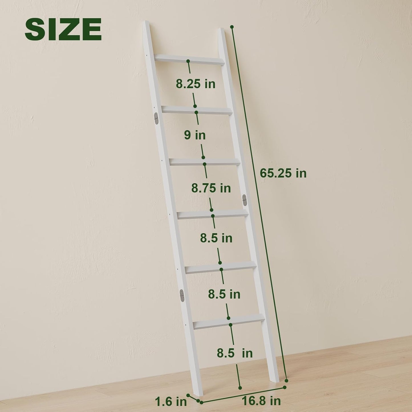 Blanket Ladder Towel Racks For Bathroom 5 Layers Towel Holder 100% Bamboo Wood Sturdy Construction No Need Wall Drilling Quilt Scarf Storage Solution Decorative Leaning Shelf for Living Room (White)