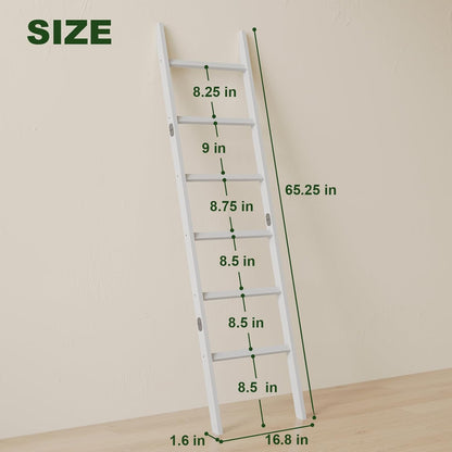 Blanket Ladder Towel Racks For Bathroom 5 Layers Towel Holder 100% Bamboo Wood Sturdy Construction No Need Wall Drilling Quilt Scarf Storage Solution Decorative Leaning Shelf for Living Room (White)