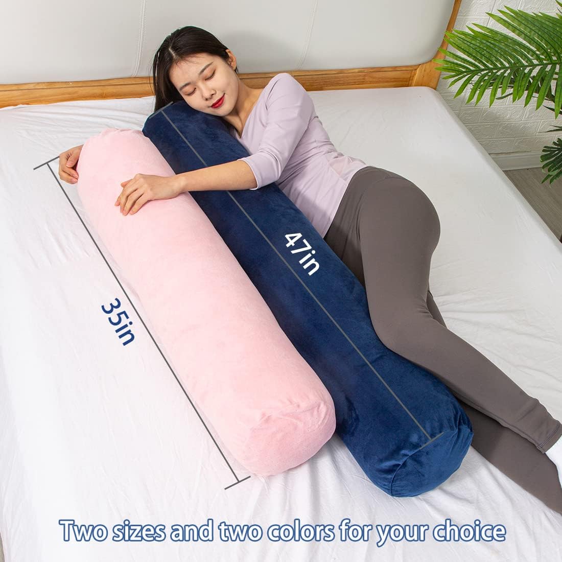 1 MIDDLE ONE Body Pillow for Adults, Bolster Pillow with Removable Velvet Cover, Long Round Cervical Roll Pillow, 47 x 7.87 Inches, Grey