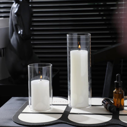 24 Pcs White Pillar Candles and Glass Candle Holders Cylinder Candle Vases for Pillar Candles Hurricane Candle Holders Set for Wedding Party, Event, Home Office Decor