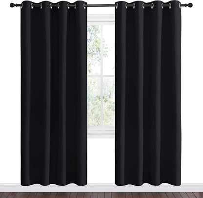 NICETOWN Halloween Pitch Black Solid Thermal Insulated Grommet Blackout Curtains/Drapes for Bedroom Window (2 Panels, 42 inches Wide by 63 inches Long, Black) - Colors E