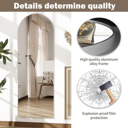 Dewfig Arched Full Length Mirror, 76"x34" Large Floor Mirror, Full Body Mirrors for Leaning or Hanging, Standing Mirrors for Bedroom, Living Room,Dressing Room, Aluminum Alloy Frame, Black