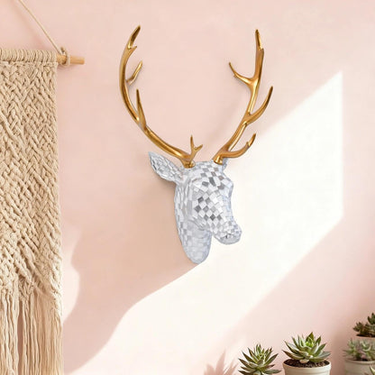 GIGICICI Mosaic Deer Head Wall Decor 15.7x8.7 Inch, Artistic Faux Resin Animal Head Wall Sculpture Hanging for Living Room Bedroom Kitchen Office, Black-White Gift