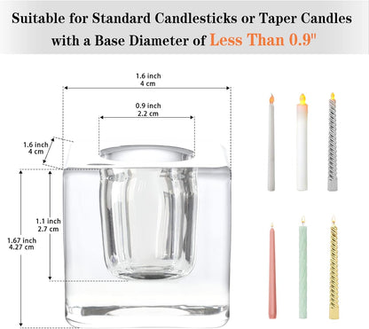 Glass Candle Holder Set of 6 Taper Candle Holders for Candlesticks Clear Crystal Candle Stick Candle Holders for Table Centerpiece Square Candlestick Holders for Wedding Easter Christmas Thanksgiving