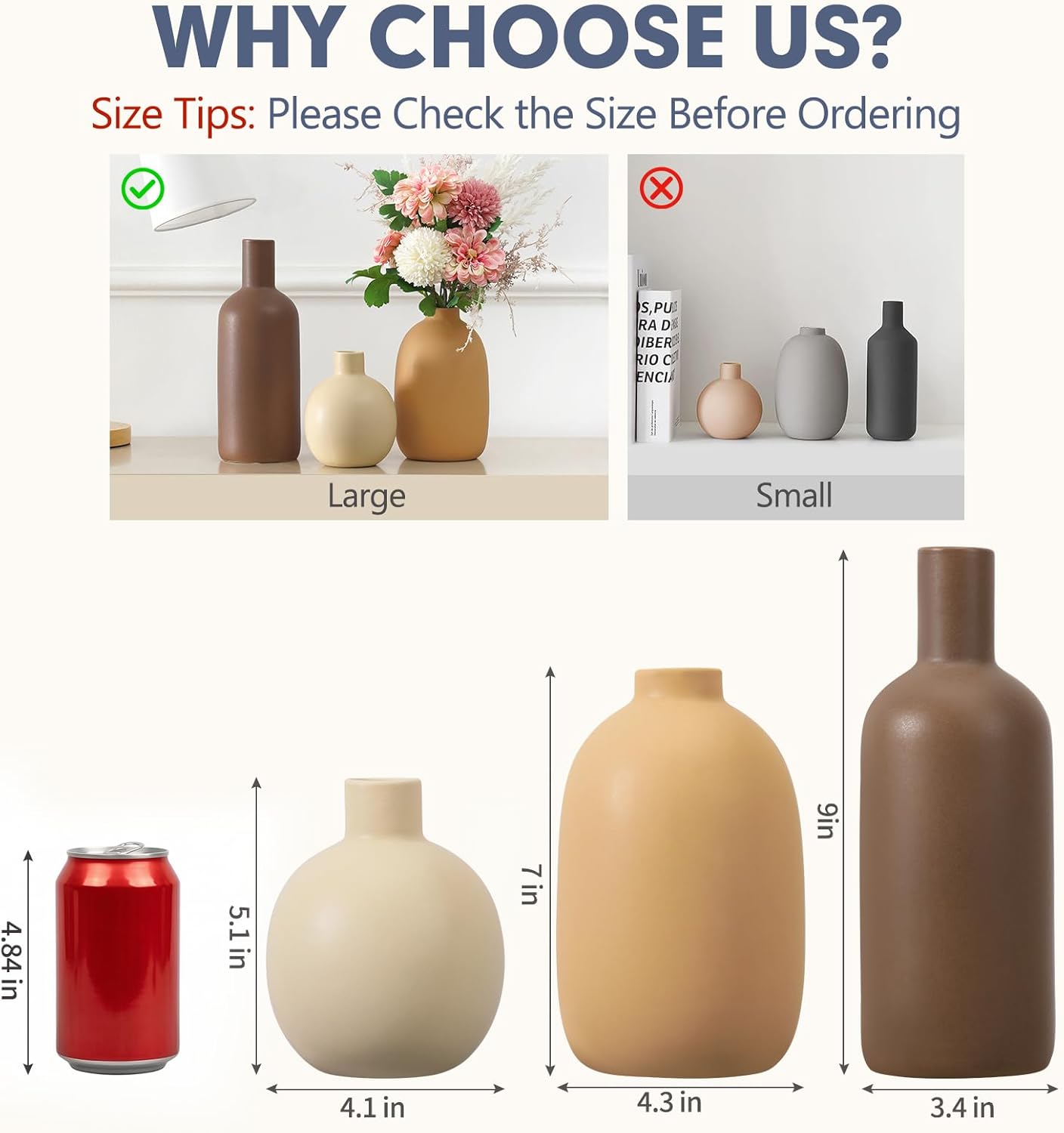Modern Ceramic Vase Set of 5, Vases Home Decor Rustic Farmhouse Decorative Vase Pottery Vases for Bouquet Pampas Grass Dried Fresh Flowers, Table Living Room Kitchen Bedroom