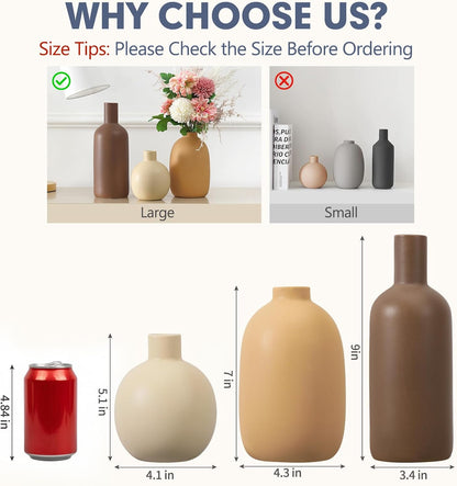 Modern Ceramic Vase Set of 5, Vases Home Decor Rustic Farmhouse Decorative Vase Pottery Vases for Bouquet Pampas Grass Dried Fresh Flowers, Table Living Room Kitchen Bedroom