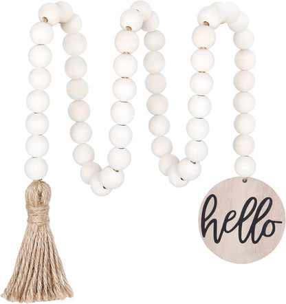 Meplait Love Wooden Bead Garland with Tassel, Decorative Beads Home Decor Farmhouse Tassel Garland Boho Decor for Tiered Tray（38in）